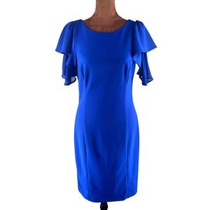 DKNY Blue Flutter Sleeve Sheath Dress Women's 6 Scoop Neck Lined NWT Work Casual